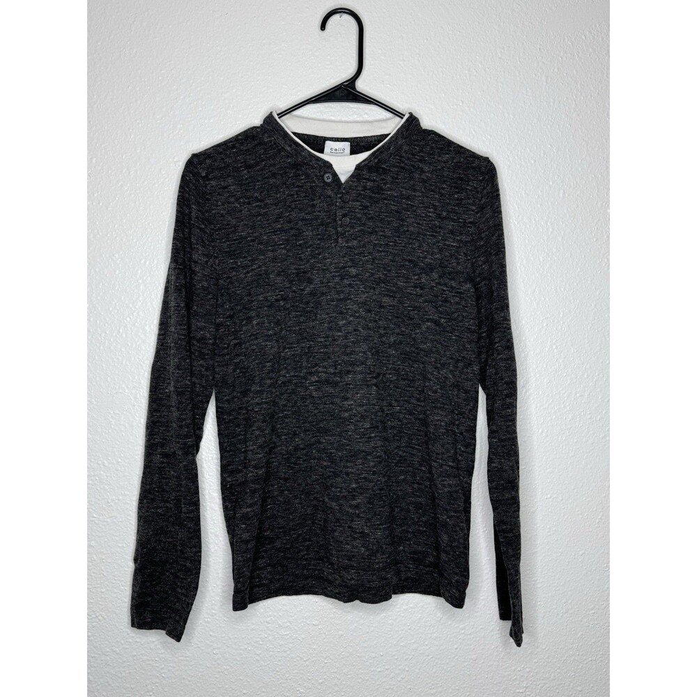 Celio Long Sleeve Henley Shirt Mens Size Small Gray Cotton Polyamide Basics